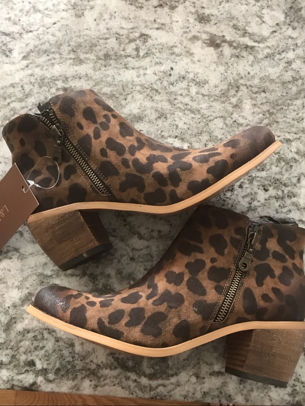 L&B Leopard Print Ankle Booties in Brown and Black